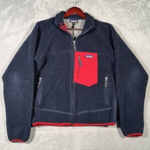 Patagonia Fleece Jacket Mens Small Blue Red Classic Retro-X Full Zip